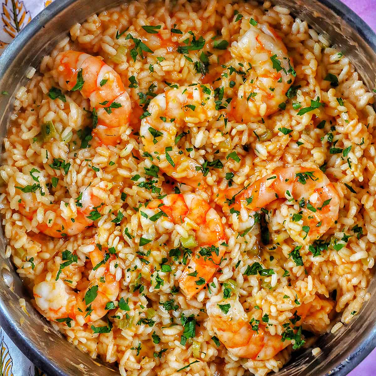 Shrimp served over rice